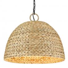  1081-5P BLK-WSG - Rue 5 Light Pendant in Matte Black with Woven Sweet Grass Shade